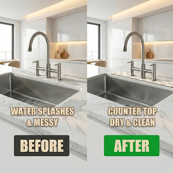 Customizable Kitchen Sink Faucet Mat: 24" Lx4 W Checkered Bathroom Counter - Image 6
