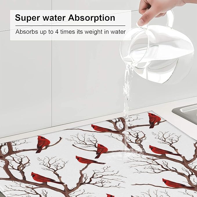 Winter Cardinal Birds Dish Drying Mat - Image 6