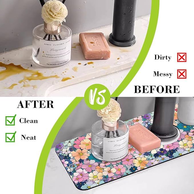 Sink Faucet Absorbing Mat Cute Flowers Sink Splash Guard Drying Mat - Image 6