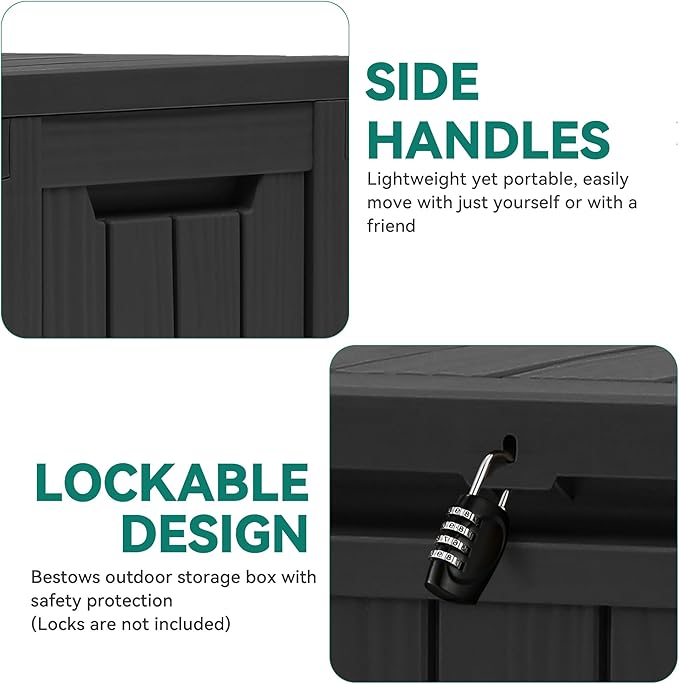 YITAHOME 72 Gallon Outdoor Resin Deck Box with Wheels, Pool Storage Box for Outdoor Cushions, Sports Equipment, Garden Tools, Black - Image 6