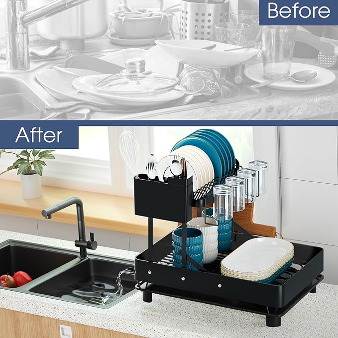 Dish Drying Rack for Kitchen Counter, Stainless Steel 2 Tier Dish Rack w - Image 4