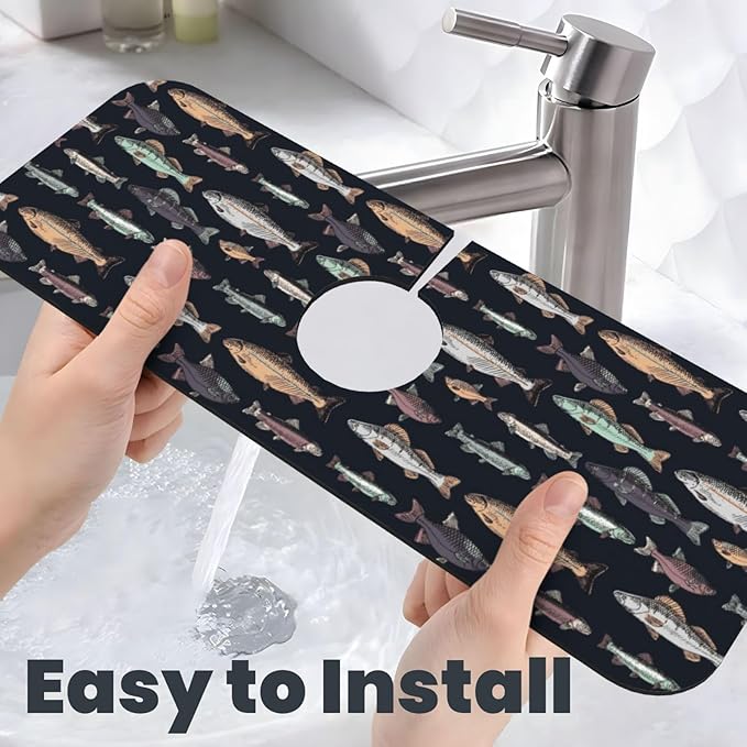 Vintage Fish Fishes Ocean Fishing Kitchen Sink Splash Guard Faucet Mat Super - Image 6