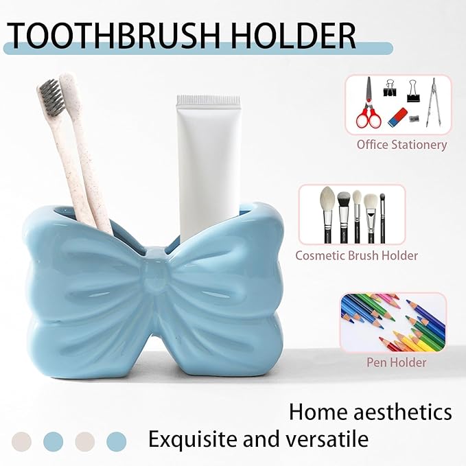 Bow Toothbrush Holder， 2-Slot Toothbrush and Toothpaste Holder Cute Toothbrush - Image 5