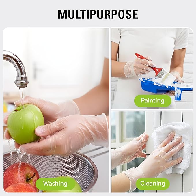 Disposable Vinyl Gloves, Food Safe, Latex-Free Powder-Free Clear Plastic Gloves - Image 6