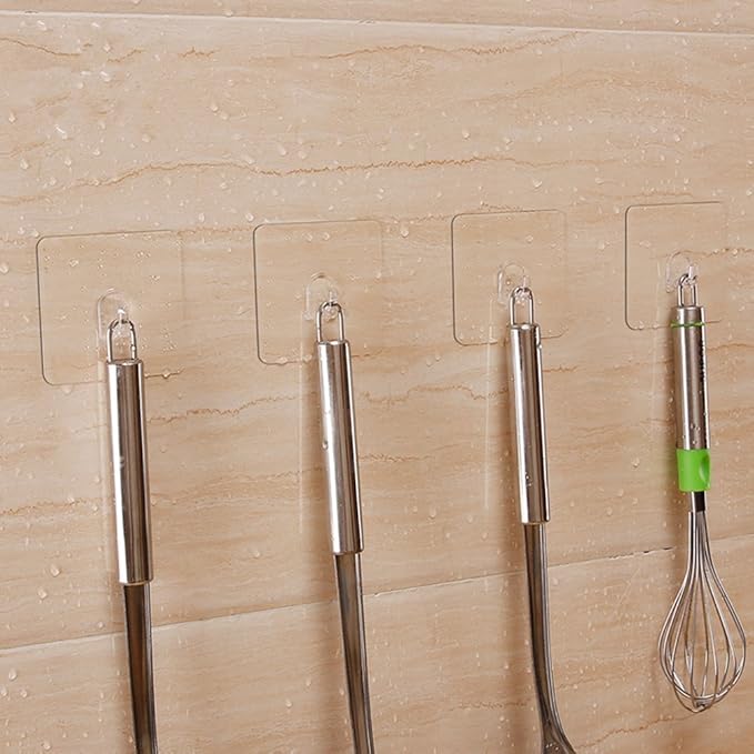Hawsam 8PCS Clear Adhesive Sticky Wall Hooks, No Drilling Strong Waterproof - Image 8