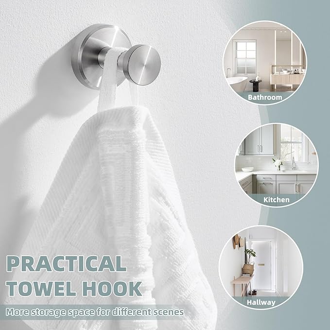 APLusee Brushed Nickel Towel Hook, 304 Stainless Steel Robe Hook - Image 6