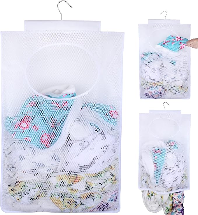 Breathable Mesh Laundry Hamper, Bringing Hooks Foldable Hanging Shower Caddy by GUMQDD