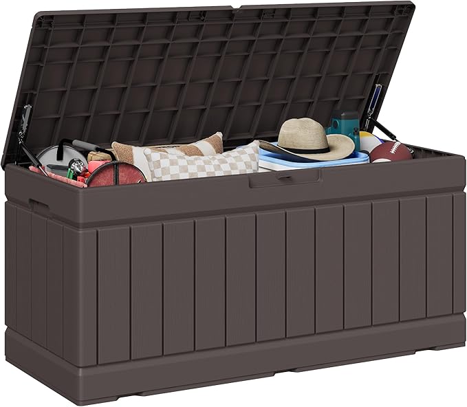 JUMMICO 78 Gallon Outdoor Deck Box Large Resin Storage Box for Patio Furniture Cushions and Garden Tools (Brown) by JUMMICO
