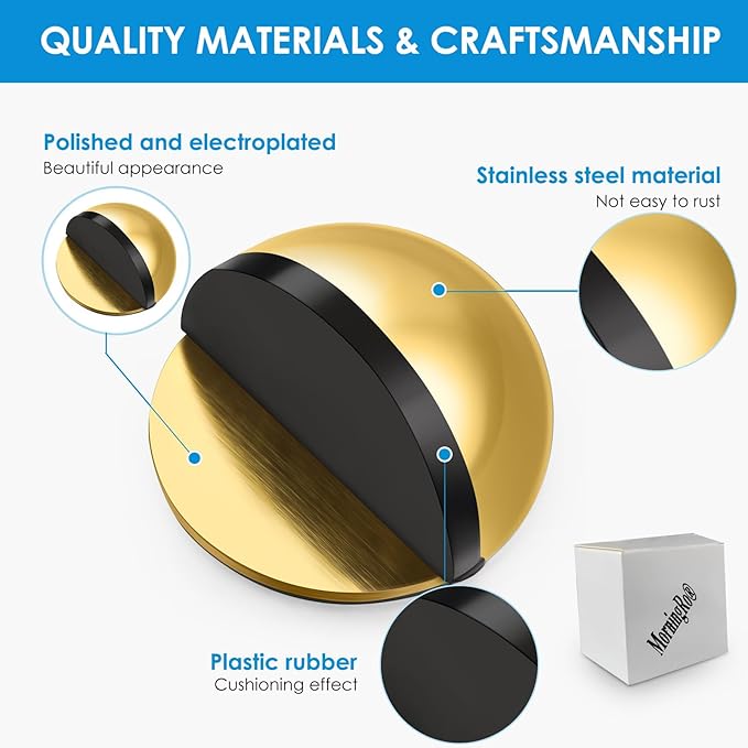 2 Pcs Self Adhesive Door Stoppers, Stainless Steel Floor Door Stop Wall - Image 3