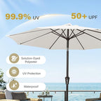 MEWAY 9ft Patio Umbrella Outdoor Table Umbrellas with Push Button Tilt and Crank, Market Umbrella 8 Sturdy Ribs for Deck, Garden, Pool and Backyard, Off-white - Image 6