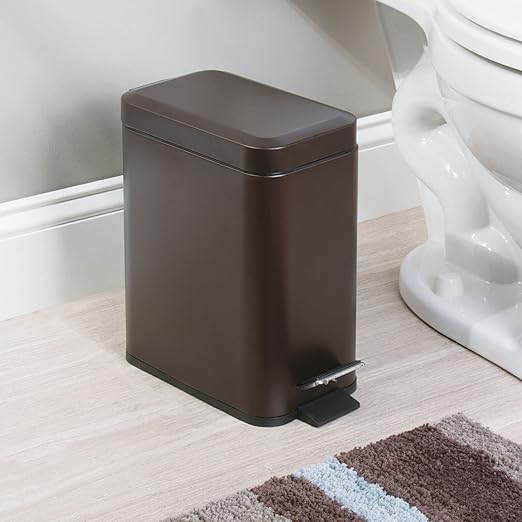 mDesign Metal Freestanding Slim Toilet Bowl Brush and Holder + Rectangle Narrow - Image 3