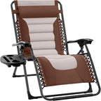 Best Choice Products Oversized Padded Zero Gravity Chair, Folding Outdoor Patio Recliner, XL Anti Gravity Lounger for Backyard w/Headrest, Cup Holder, Side Tray, Polyester Mesh - Brown/Oyster by BestChoiceProducts