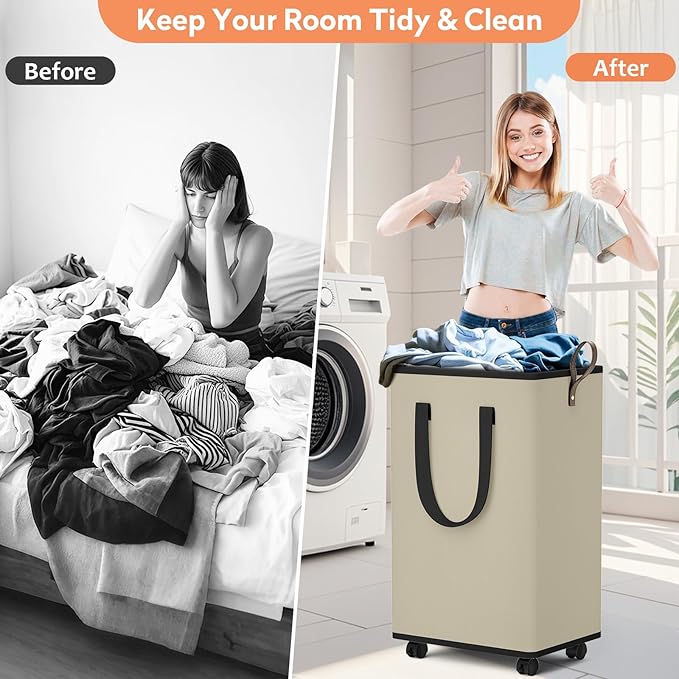 Laundry Basket with Wheels, Collapsible Laundry Baskets, Laundry Hamper with - Image 5