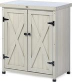 HABAU Outdoor Storage Cabinets Weatherproof for Patio, Garden Work Bench with Shelves & Metal Tabletop, Wooden Potting Table Workstation by HABAU