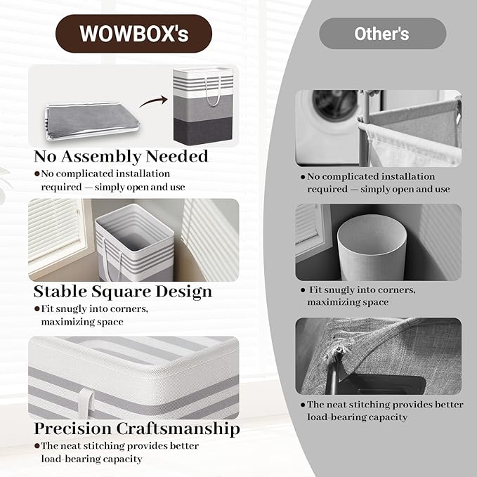 WOWBOX 2 Pack Laundry Hampers Baskets, Freestanding Dirty Clothes Hampers - Image 4