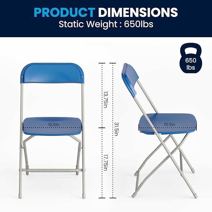 Flash Furniture Hercules Series Plastic Folding Chair - Blue - 6 Pack 650LB Weight Capacity Comfortable Event Chair-Lightweight Folding Chair - Image 2