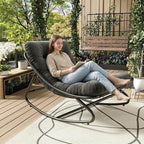 IDEALHOUSE Outdoor Rocking Chair with Metal Frame, Adjustable Papasan Rocker, Waterproof Comfy Cushion, 450lbs Capacity, for Patio, Porch, Garden, Living Room, Dark Grey by IDEALHOUSE