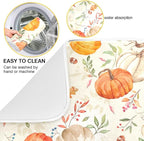 Autumn Fall Dish Drying Mat for Kitchen Counter Watercolor Pumpkin Maple Leaf - Image 3