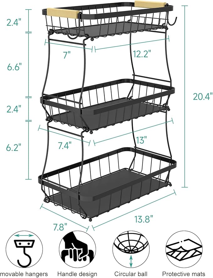3 Tier Fruit Basket for Kitchen Counter - Image 7