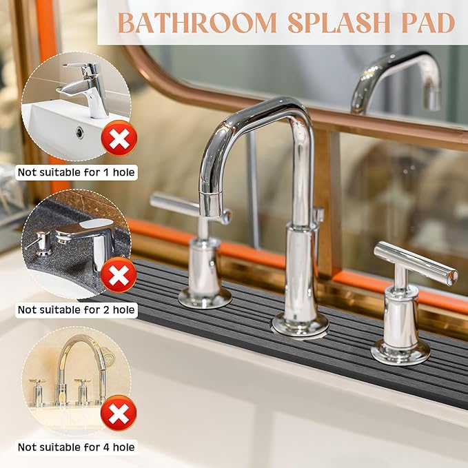 3 Hole Gray Faucet Mat for Kitchen Sink Bathroom 15.94" x 4.92" Kitchen Faucet - Image 3