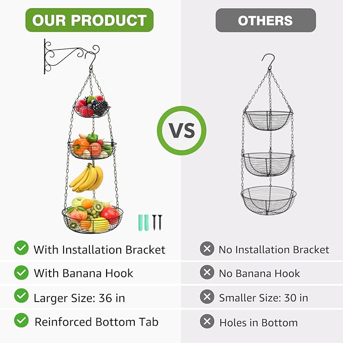 HULISEN 3 Tier Hanging Fruit Basket - Image 8