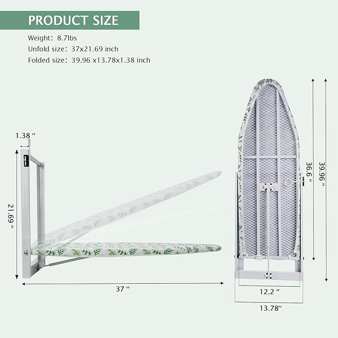 SheeChung Wall Mounted Ironing Board 36"X12", Foldable Ironing Boards - Image 2