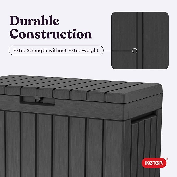 Keter Kentwood 50 Gallon Resin Deck Box for Outdoor Storage – Weather‑Resistant Balcony & Patio Box for Cushions, Throw Pillows & Garden Tools, Dark Grey - Image 6