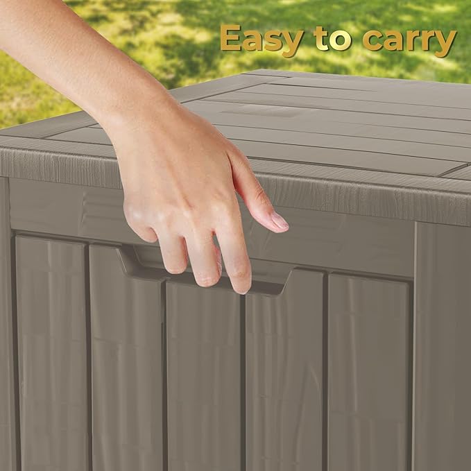 TARKARI 35 Gallon Lockable Resin Deck Box, Waterproof & UV-Resistant Outdoor Storage Box for Outdoor Cushion Storage, Garden Tools & Pool Accessories Storage, Gray - Image 7