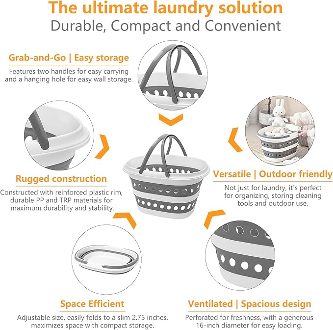 2 Pack Compact Collapsible Laundry Basket, Small Size Pop-Up Hamper Perfect - Image 3