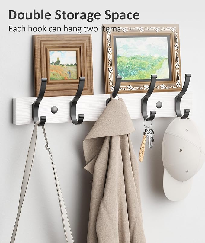 Coat Rack Wall Mount, 16.5 Inches Wood Coat Hooks Wall Mount, Wall Coat Rack - Image 3