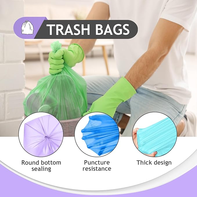 8 Gallon 200 Counts Clear Colorful Trash Bags Kitchen Garbage Bags by Teivio - Image 3