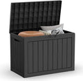 ROJIK Outdoor Storage Housing Deck Box - Waterproof Patio Furniture, Garden Tools, Cushions, Pool Accessories Storage Bench with Lockable Lid and Side Handles (Black 48 Gal) by ROJIK