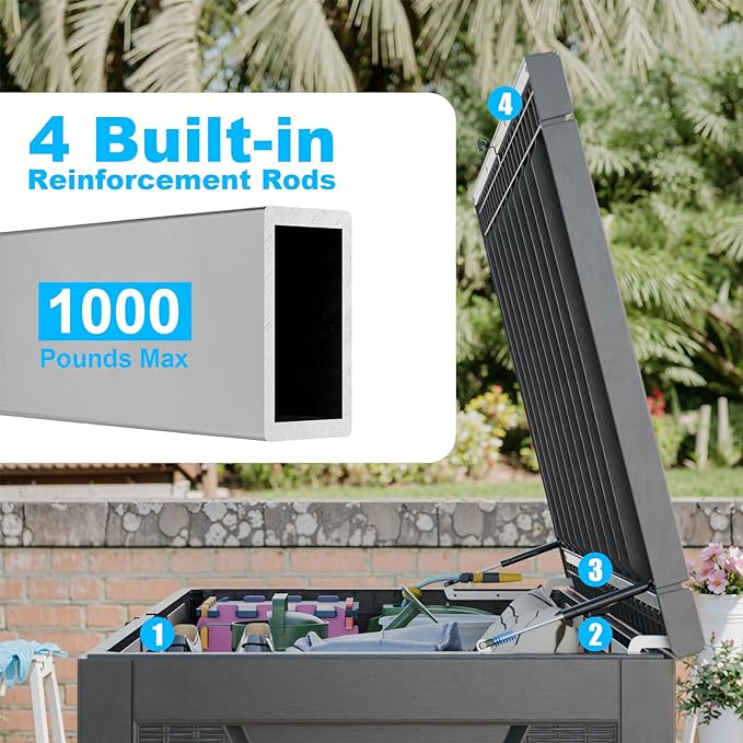 320 Gallon Waterproof Outdoor Storage Box,Large Resin Deck Box,Lockable Outside Storage Box Container for Patio Furniure,Garden,Tools (320 Gallon,Black) - Image 4