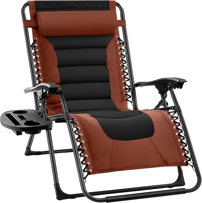 Best Choice Products Oversized Padded Zero Gravity Chair, Folding Outdoor Patio Recliner, XL Anti Gravity Lounger for Backyard w/Headrest, Cup Holder, Side Tray, Polyester Mesh - Rust/Black by BestChoiceProducts