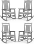 SERWALL HDPE Outdoor Rocking Chair Set of 4, Oversized Patio Rocking Chairs, All-Weather Porch Rockers for Adults, Light Gray by SERWALL