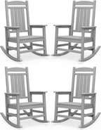 SERWALL HDPE Outdoor Rocking Chair Set of 4, Oversized Patio Rocking Chairs, All-Weather Porch Rockers for Adults, Light Gray by SERWALL