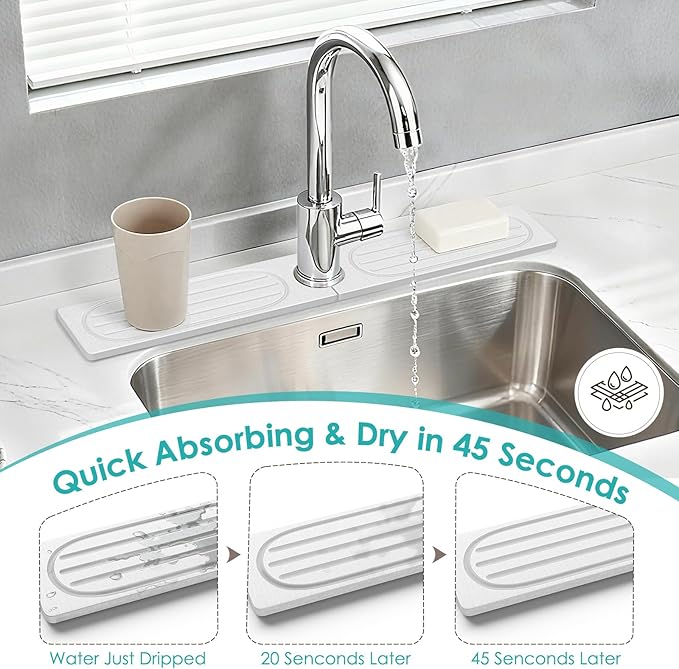 4Pcs Stone Faucet Mat for Kitchen Sink, Diatomite Quick Dry Water Absorbing - Image 3