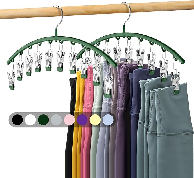 Legging Organizer for Closet, Metal Yoga Pants Hangers 2 Pack w/10 Clips Holds by Volnamal