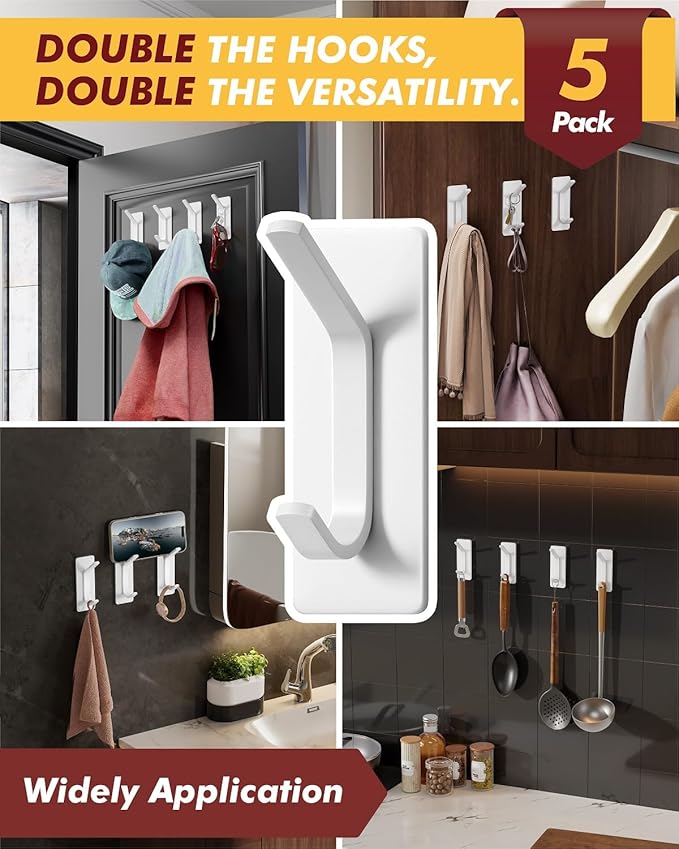 Auxmir Self Adhesive Hooks for Hanging 15lb, Stainless Steel Wall Hooks for - Image 5