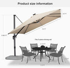 PURPLE LEAF 10 Feet Patio Umbrella with Base Outdoor Cantilever Solar Powered LED Square Umbrella Aluminum Offset Umbrella with 360-degree Rotation for Garden Deck Pool Patio, Beige - Image 8