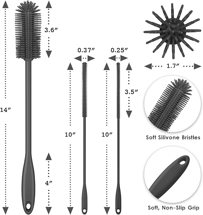 3-in-1 Silicone Bottle Brush and Straw Cleaning Brush Set, Water Bottle Cleaner - Image 4