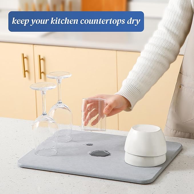 Quick Dry Stone Drying Mat for Kitchen Counter, Water-Absorbent Diatomaceous - Image 2