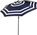 Sunnydaze Outdoor Patio Umbrella - Polyester Table Market Umbrella with Push-Button Tilt and Crank - 8 Sturdy Ribs - Navy Blue Stripe - 9ft by SunnydazeDecor