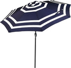 Sunnydaze Outdoor Patio Umbrella - Polyester Table Market Umbrella with Push-Button Tilt and Crank - 8 Sturdy Ribs - Navy Blue Stripe - 9ft by SunnydazeDecor