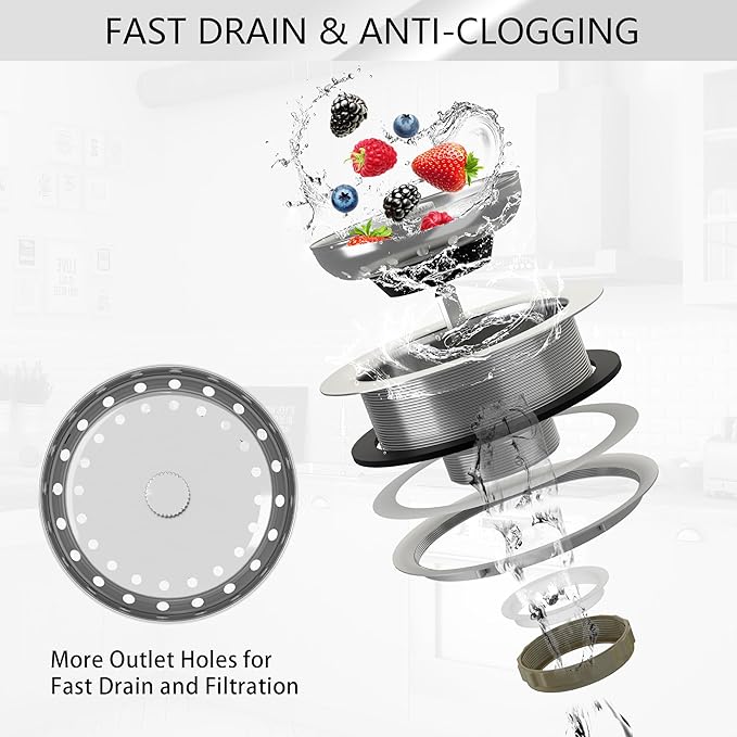 Kitchen Sink Drain 3-1/2 Inch Brushed Stainless Steel Sink Drain Strainer - Image 6