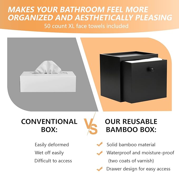 Disposable Face Towel with Bamboo Drawer Storage Box - Image 2