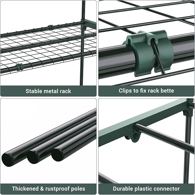 Ohuhu Plant Greenhouse Shelves 4 Tier 2 Pack Extra-Wide Stable Green House Shelving for Outdoor, 31x18x42 Inch Portable Rustproof Metal Shelf Plant Stand Rack Greenhouse Accessories - Image 4