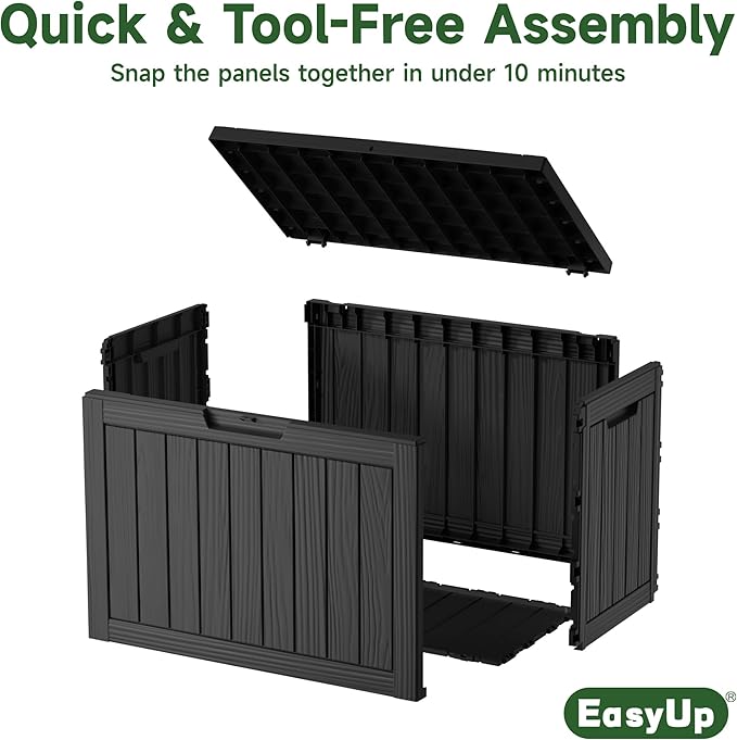 EasyUp 45 Gallon Outdoor Storage Box, Resin Waterproof UV-Resistant Deck Box, Reinforced Stability for Patio, Garden, and Poolside, Striped Black - Image 5