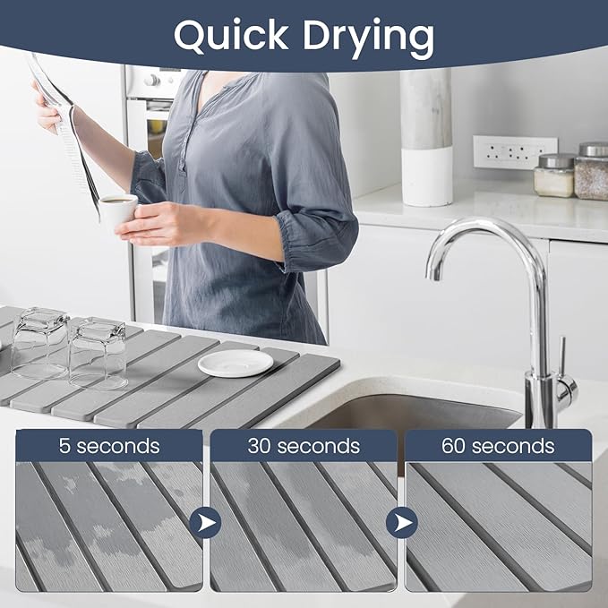 Meowoo Stone Drying Mat for Kitchen Counter, 23.6"x15.3" Foldable Diatomaceous - Image 3