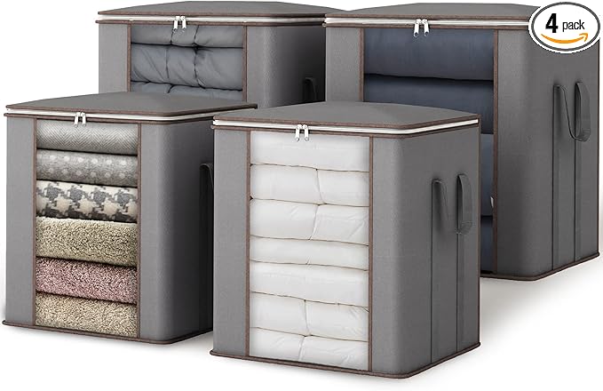 Fixwal 4pcs Large Blanket Bags 120L King Foldable Comforters Storage Bags by Fixwal
